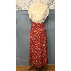 Harold's Maxi Skirt Size 4 Floral‎ 90s Vintage A-Line Lined Back Zip Rust Blue